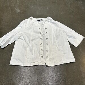 Maggie Barnes Jacket Womens 1X White Studded Grommet Collarless Stretch Casual